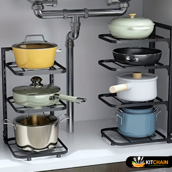 Adjustable Pot Rack Organizer – Stainless Steel Kitchen Storage Rack