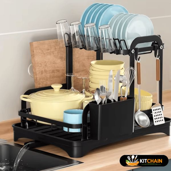 Metal Kitchen Dish Drying Rack – Bowl Drainer with Cutlery Holder